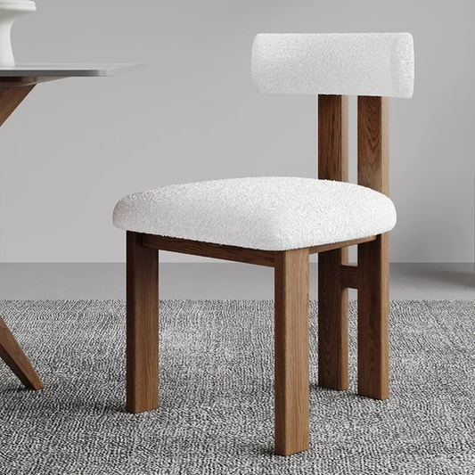 Chaise contemporaine dossier rouleau - Bois massif & bouclette crème