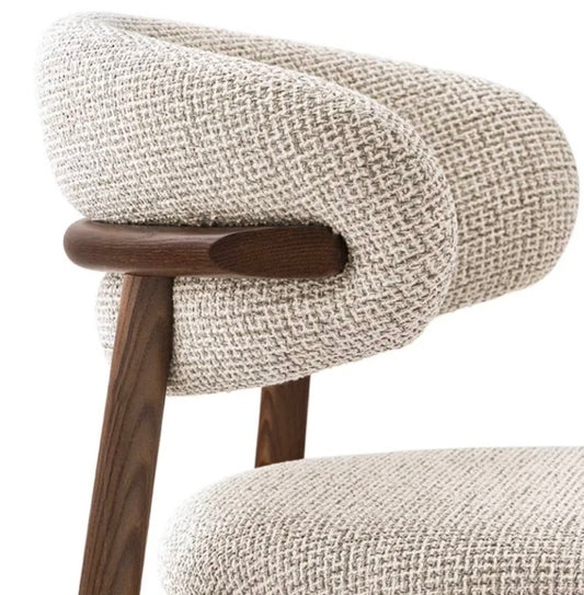 Chaise de bar design scandinave en bois massif & tissu bouclette - Confort haut de gamme