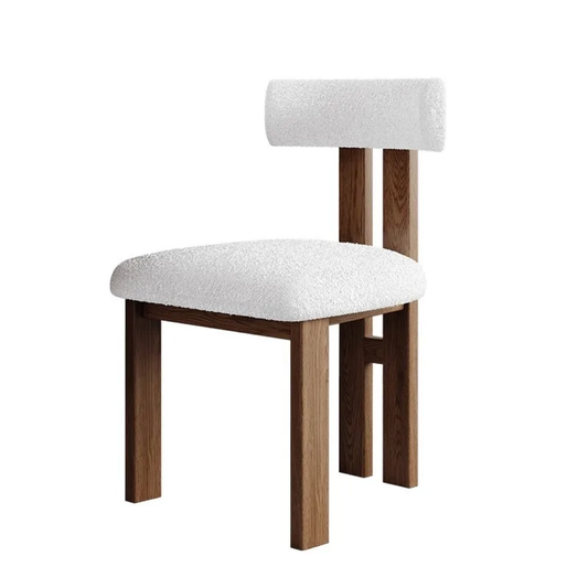 Chaise contemporaine dossier rouleau - Bois massif & bouclette crème