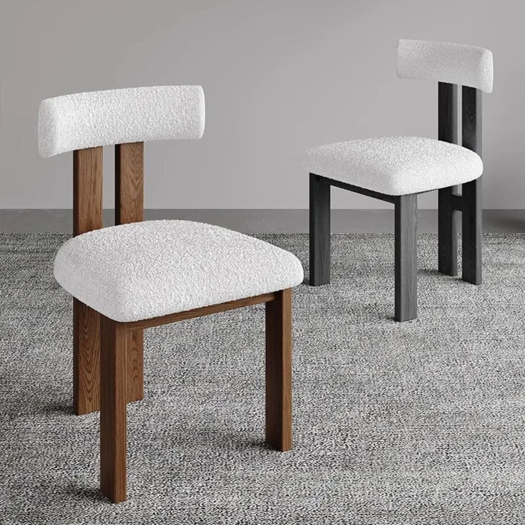 Chaise contemporaine dossier rouleau - Bois massif & bouclette crème