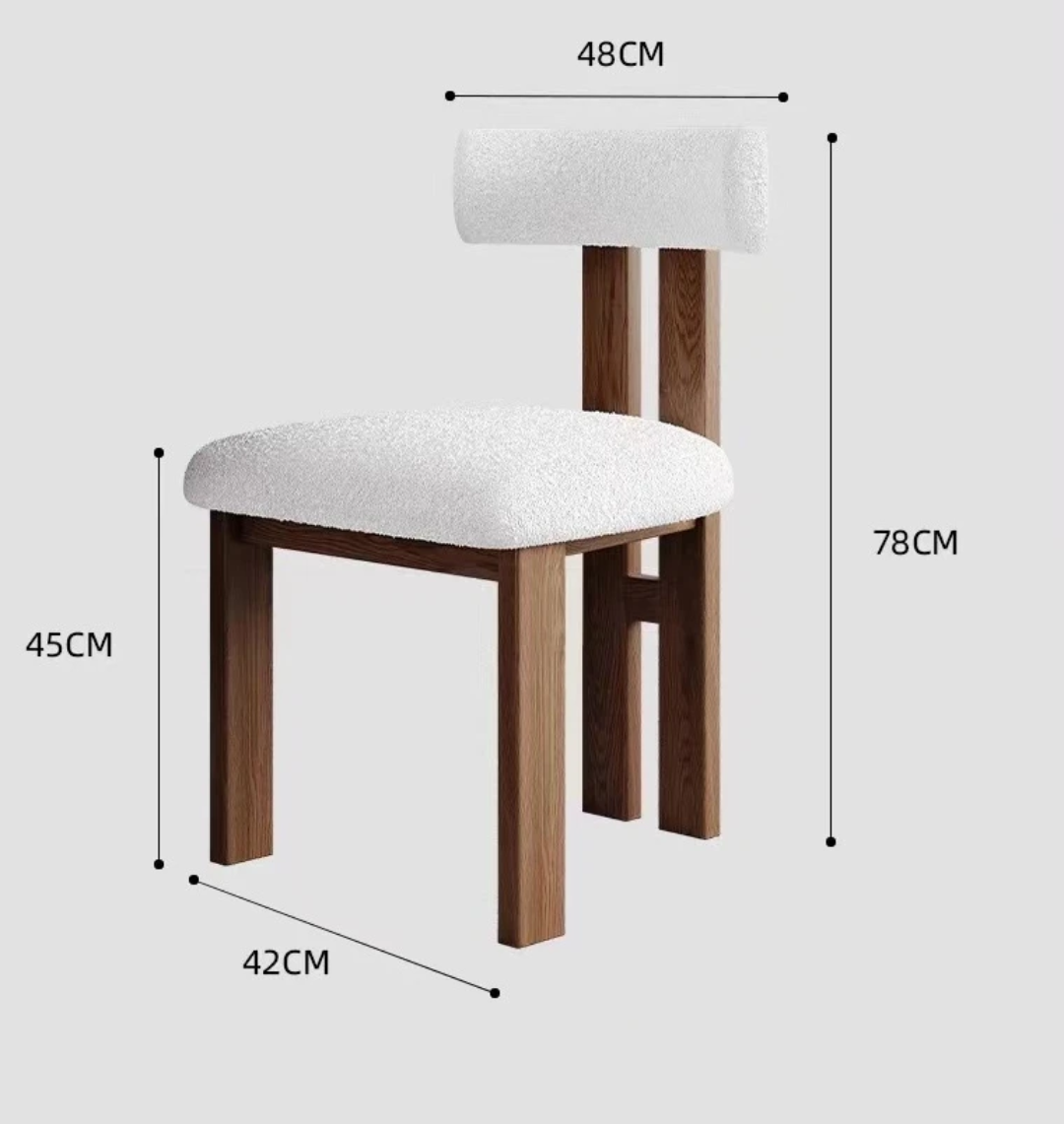 Chaise contemporaine dossier rouleau - Bois massif & bouclette crème