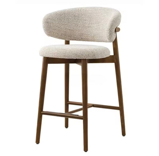 Chaise de bar design scandinave en bois massif & tissu bouclette - Confort haut de gamme