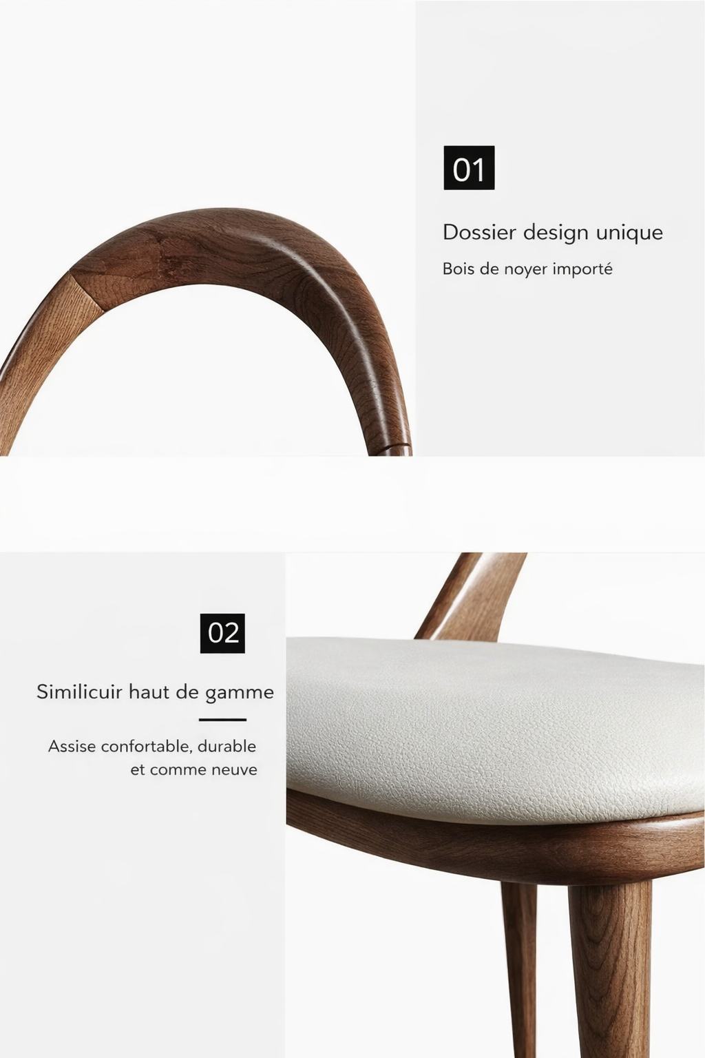Chaise design scandinave en bois massif & assise crème